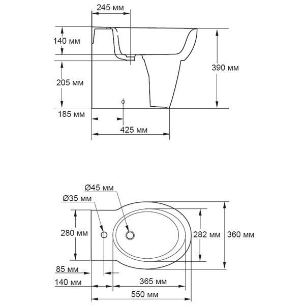 Биде напольное Jacob Delafon Ove 550х360х390 (E1705-00)