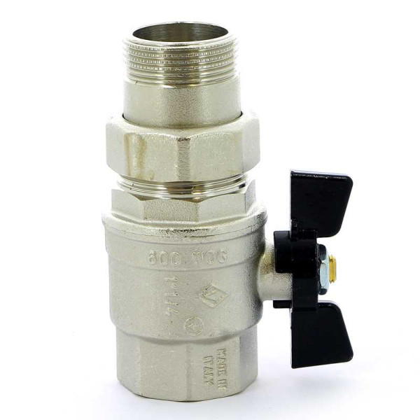 Кран Bugatti 1 1/4" шаровый со сгоном Oregon 322 (черная бабочка) (03220042)