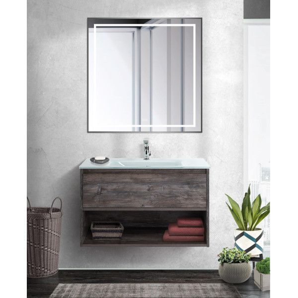 Зеркало BelBagno 800x32x800 в алюминиевой раме со встроенным светильником сенсорным выключателем и подогревом (SPC-KRAFT-800-800-LED-TCH-WARM-NERO)