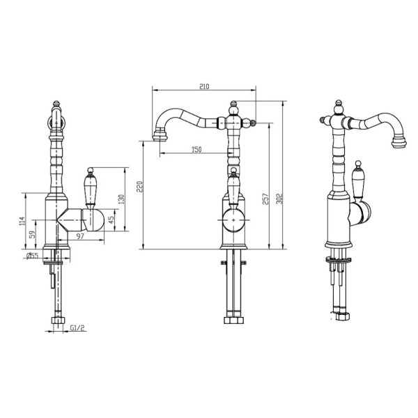 Смеситель для раковины Boheme Tradizionale Oro золотой (282) Смеситель для раковины Boheme Tradizionale Oro золотой (282)