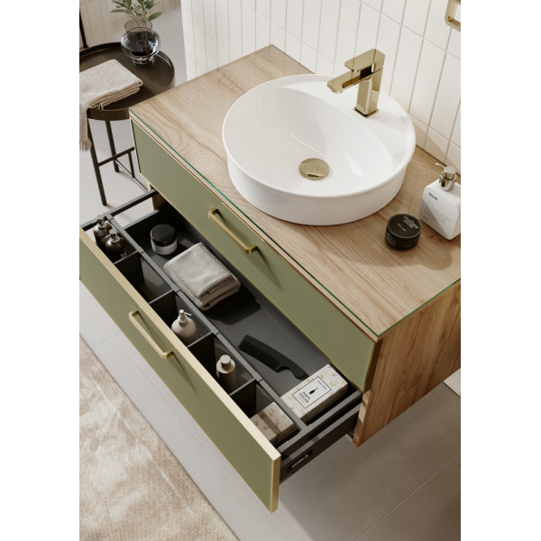 Тумба подвесная Orka Salerno 760x500x520 зеленый матовый, светлое дерево (3008779)