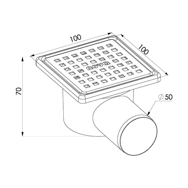 Трап горизонтальный 50 мм. (100х100) Nova с решеткой и рамкой из нерж.стали (сухой затвор) (5057)