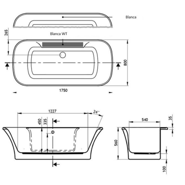 Ванна акриловая VagnerPlast Blanca WT 175 175х80х45 с полкой (VPBV175BLA7WTX-04)