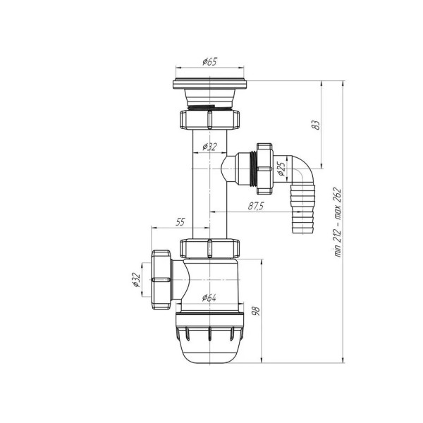 Сифон 32 мм. бутылочный АНИ Юнг с выпуском 1 1/4"*65 мм., c отводом для стир.машины АНИ пласт (BM1300) Сифон 32 мм. бутылочный АНИ Юнг с выпуском 1 1/4"*65 мм., c отводом для стир.машины АНИ пласт (BM1300)