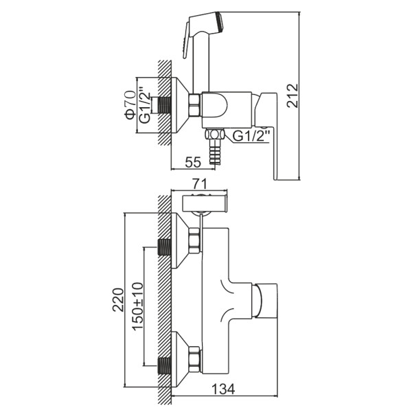 Смеситель для биде Ledeme с гигиеническим душем хром (L5210-1)