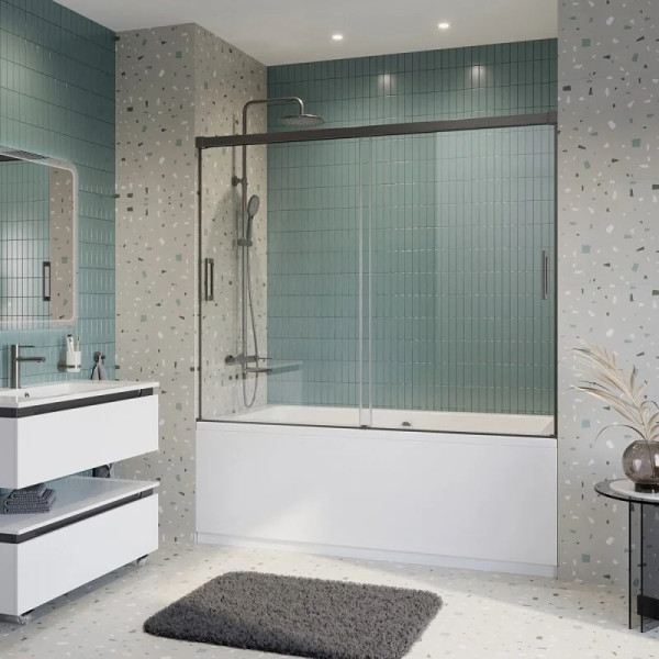 Душевая шторка для ванны Cezares Tandem-Soft 180x145 стекло прозрачное, профиль оружейная сталь (TANDEM-SOFT-VF-2-180/145-C-GM-IV)