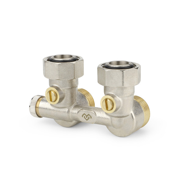 Фитинг двойной угловой со встроенным шаровым краном (с байпасом) Varmega 3/4"(18)ЕКх3/4"(18)ЕК (VM13801)