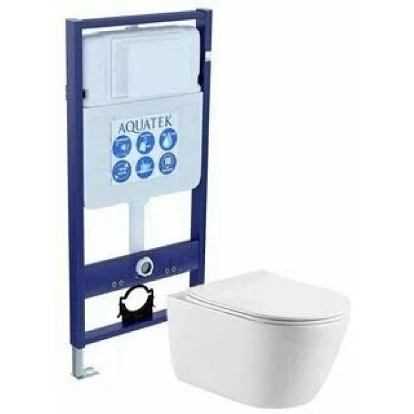 Инсталляция с унитазом Aquatek Оберон рама Standard INS-0000012(без клавиши и крепежа)+унитаз Оберон AQ1363W-00 с тонким сиденьем soft-close