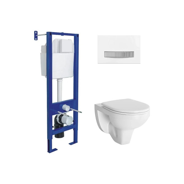 Комплект инсталляция с унитазом Berges Atom Line кнопка белая/хром глянец, унитаз Gamma, сиденье с soft-close (043340)