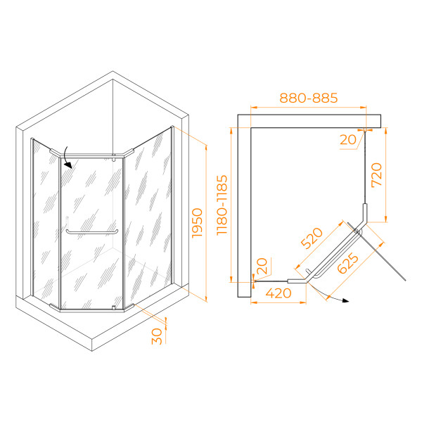 Душевой уголок RGW Passage 90x120x195 стекло прозрачное, профиль хром (35089192-11)