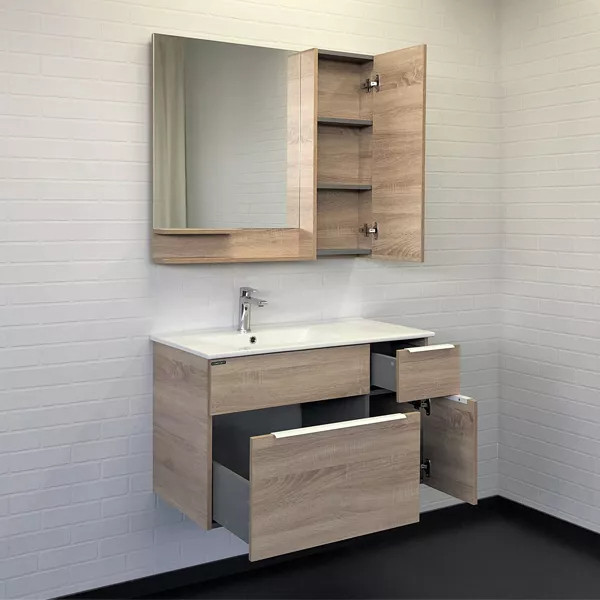 Шкаф зеркальный Comforty Варна 900x150x800 дуб сонома (00-00009918)