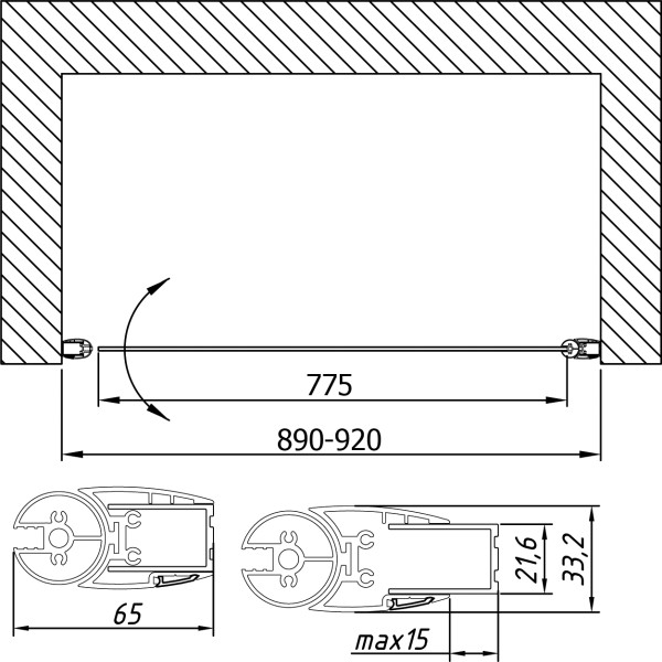 Душевая дверь Vegas Glass 90х190 EP 90 05 01 R стекло прозрачное