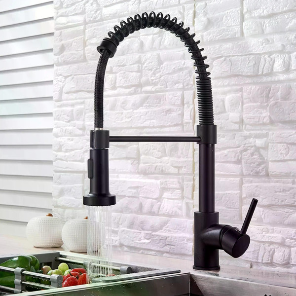 Смеситель для кухни Rea Colin с выдвижным изливом черный матовый (REA-B4820)