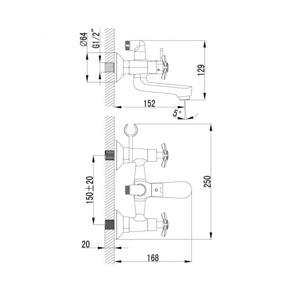 Смеситель для ванны и душа Lemark Partner (LM6542C)