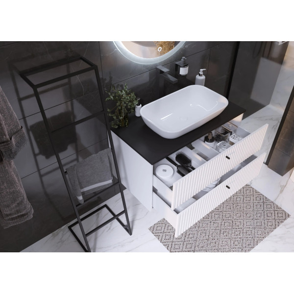 Тумба подвесная 1Marka Desire 900x500x487 белый + черная столешница (Ц0000026591)