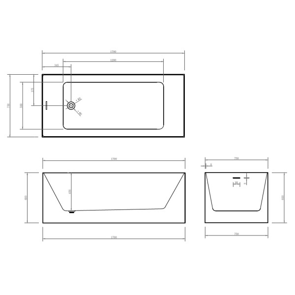 Ванна акриловая отдельностоящая Abber 170х75 белая (AB9274-1.7) Ванна акриловая отдельностоящая Abber 170х75 белая (AB9274-1.7)