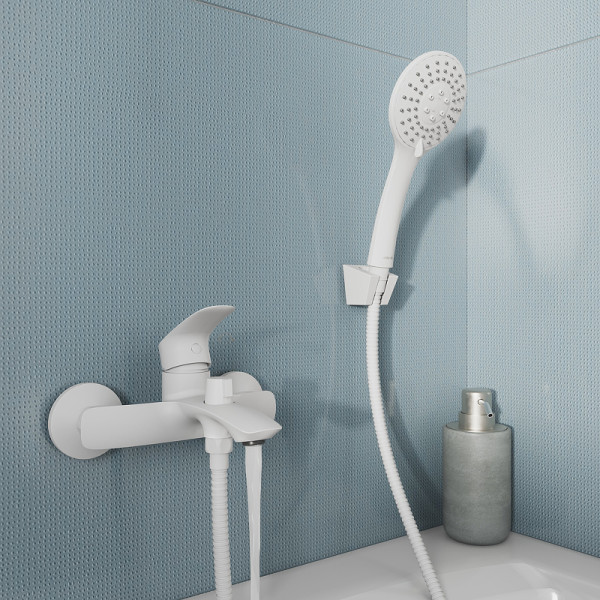 Смеситель для ванны и душа Milardo Rora с душевым комплектом, белый (RORWT00M02) Смеситель для ванны и душа Milardo Rora с душевым комплектом, белый (RORWT00M02)