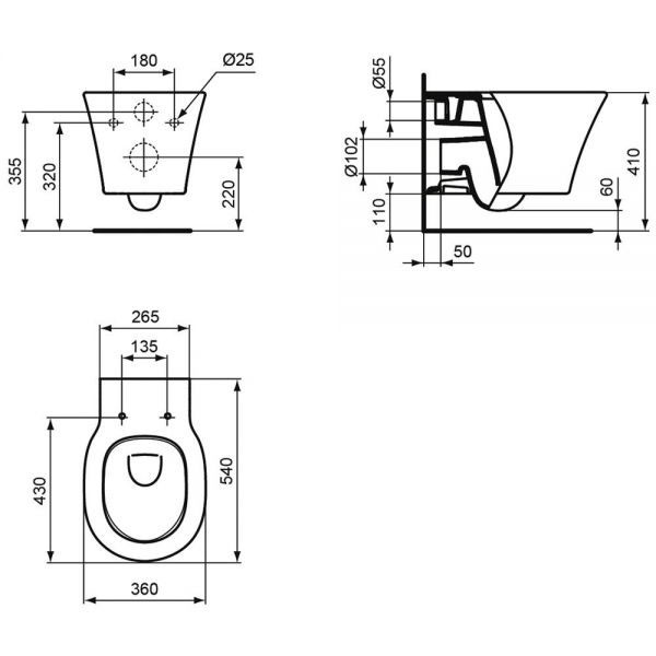 Унитаз подвесной Ideal Standard Connect Air AquaBlade 360х540х350 (E005401)