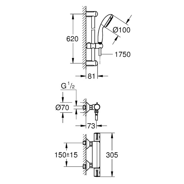 Смеситель для душа Grohe Grohtherm 800 с термостатом хром (34565001)