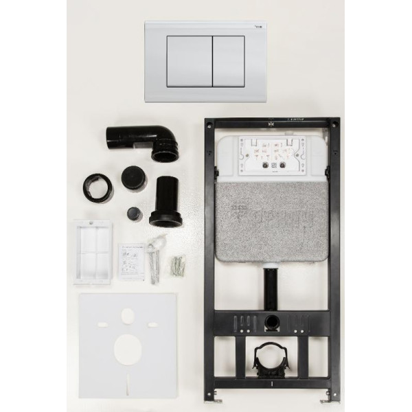 Инсталляция для подвесного унитаза РЕХАУ NovaFlow с клавишей смыва Nova Quad 001 с прямоугольными клавишами, пластик, белый, глянцевый (19101021001)