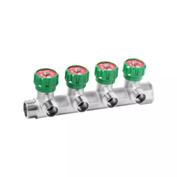 Коллектор 4 отв. регулируемый 3/4"*1/2(16) евроконус Vieir (никель) (VR525-4)
