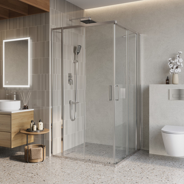 Душевой уголок BelBagno Luce 130x130x195 стекло прозрачное, профиль хром (LUCE-A-22-100+30-C-Cr)
