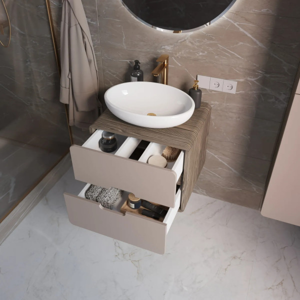 Тумба подвесная 1Marka Vortex  600x500x50 (орех каньон коньяк/латте фактурный) (Ц0000033056)