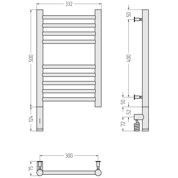 Полотенцесушитель электрический Сунержа Богема 3.0 прямая 500x300 провод слева матовый белый (30-5804-5030)