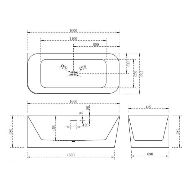 Ванна акриловая Abber 160*75 белая (AB9331-1.6 R) Ванна акриловая Abber 160*75 белая (AB9331-1.6 R)
