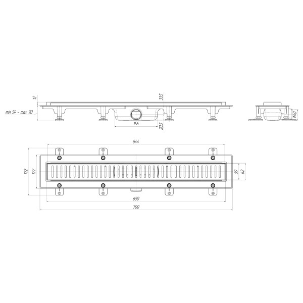 Лоток душевой 650 мм. АНИ СУХОЙ "Бимс" (реш. нерж ст. мат., боковой слив D40, сухой затвор) АНИ пласт (TLQ1465M)