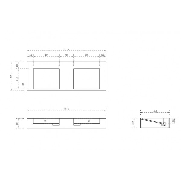 Раковина подвесная Abber Stein 1219x450 белый матовый (AS2643-1.2)