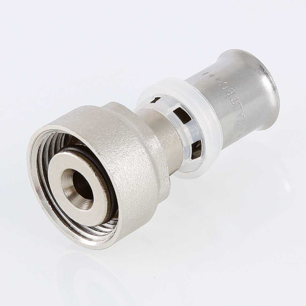 Соединение прямое 16*3/4"(18) евроконус с накидной гайкой Valtec (пресс, никель) (VTc.712.NE.1605)