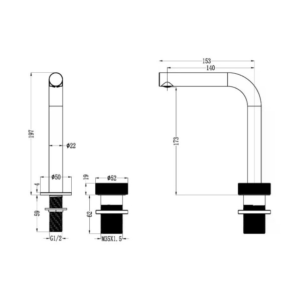 Смеситель для раковины Boheme TECH G (золото) (158-G)