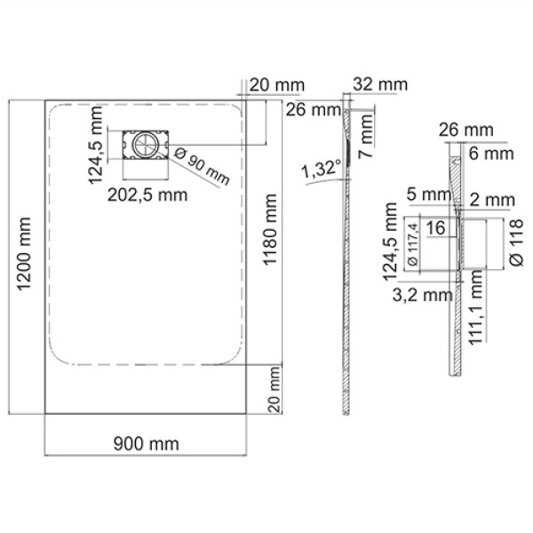 Душевой поддон WasserKRAFT Main 41T07 120х90