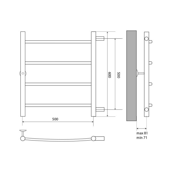 Полотенцесушитель водяной Melodia Classica 500х600 1" П4 бок.подкл. графит (MTRCA5060gt)