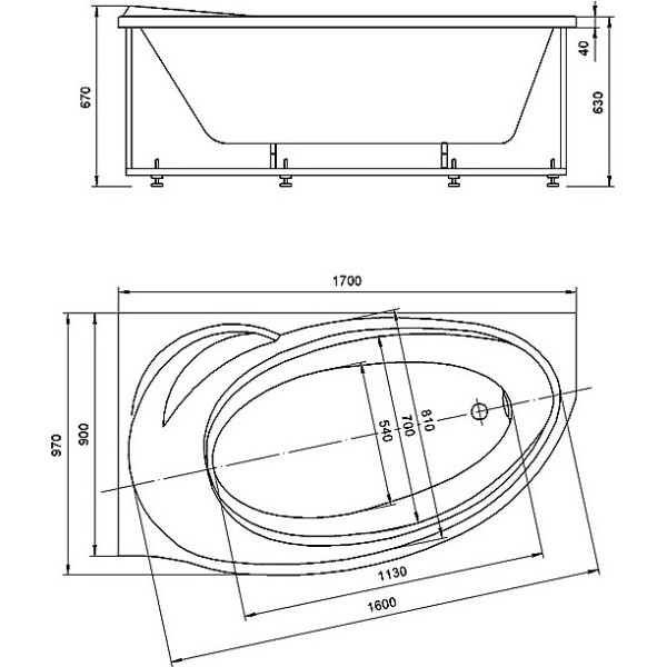 Ванна акриловая Azario Paolina 97x170x67 белая левосторонняя (AV.0072170)