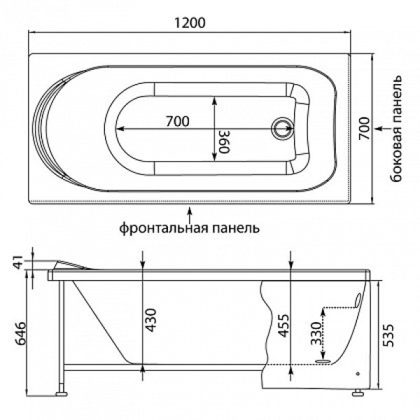 Ванна акриловая Aquanet West 120x70 без гидромассажа