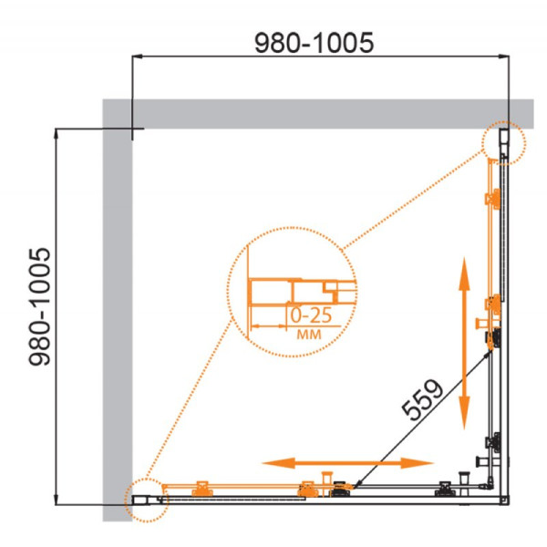 Душевой уголок Cezares Molveno 100x100x195 стекло прозрачное, профиль брашированное золото (MOLVENO-A-2-100-C-BORO-IV)