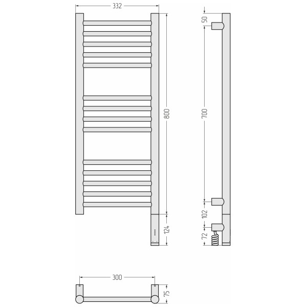 Полотенцесушитель электрический Сунержа Богема 3.1 прямая 800x300 провод справа матовый чёрный (31-6005-8030)