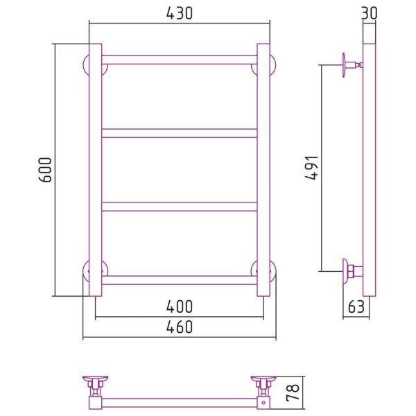 Полотенцесушитель водяной Стилье Версия-КН 600х400 (4) П 20х20 черный (17640-6040) Полотенцесушитель водяной Стилье Версия-КН 600х400 (4) П 20х20 черный (17640-6040)