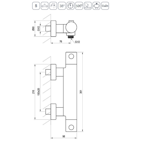 Смеситель для ванны и душа Ravak термостат PU 033.20/150 черный (X070188)