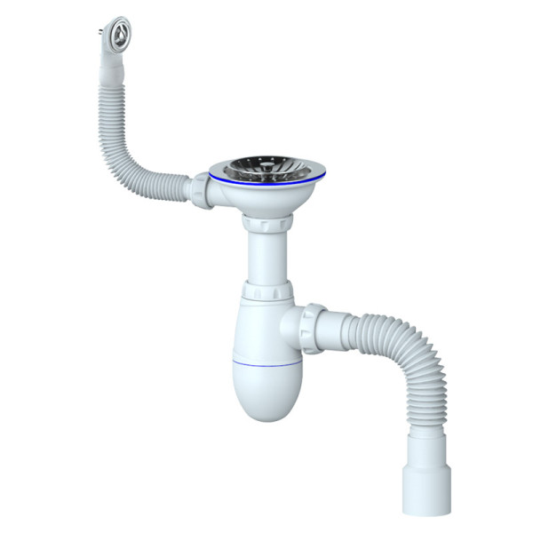 Сифон для мойки с выпуском 3 1/2"x40 и круглым переливом, с гибким отводом Unicorn В426