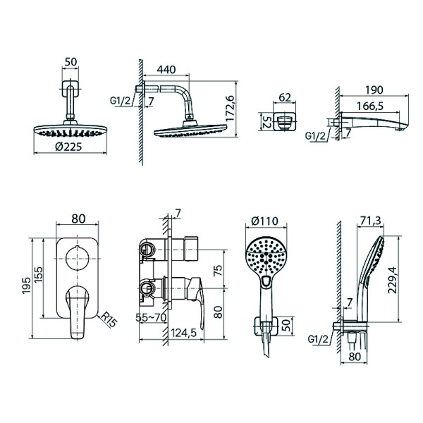 Душевая система Iddis Ray встраиваемая, черная (RAYBL03i68)