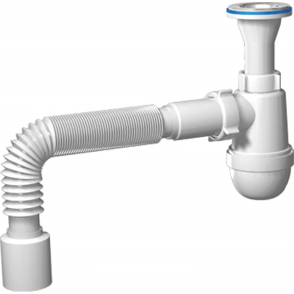 Сифон 32 мм. (1 1/4"*40 мм.) бутылочный АНИ с литым выпуском 1 1/4"*65 мм., с гибкой трубой 40*40 АНИ пласт (C2005)