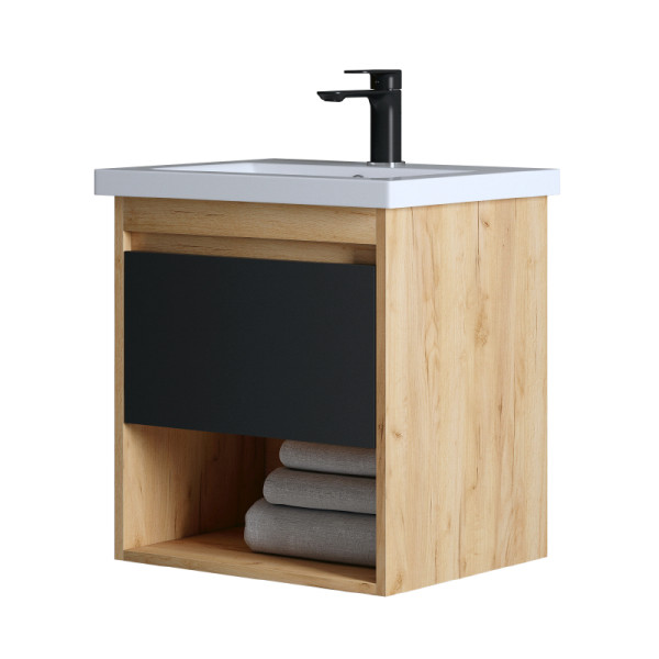 Тумба подвесная Melodia Этюд 60 (Como 60) 1 ящик графит/дуб золотой (MFR80037GT)