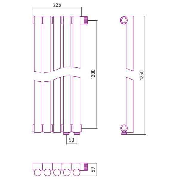Дизайн-радиатор Сунержа Эстет-1 EU50 правый 1200*225 5 секций белый (12-0311-1205)