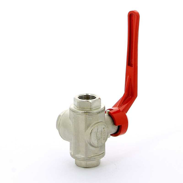 Кран Itap 1/2" шаровый трёхходовой L-порт (красная ручка-рычаг) (1280012L)