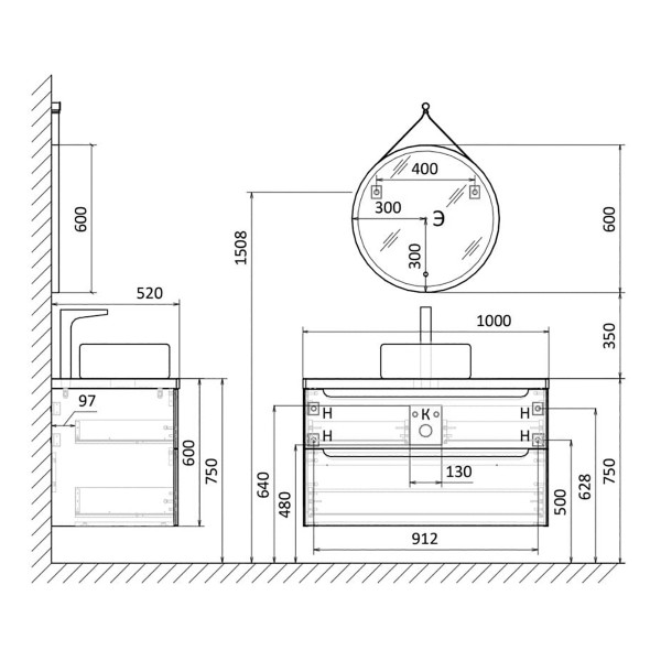 Тумба подвесная Aquanika Wood 990x514x560 белый (AQW995156WRU68)