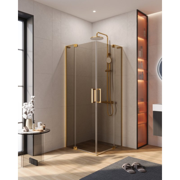 Душевой уголок Cezares Slider 100x100x195 стекло бронза, профиль брашированное золото (SLIDER-A-2-100/110-BR-BORO)