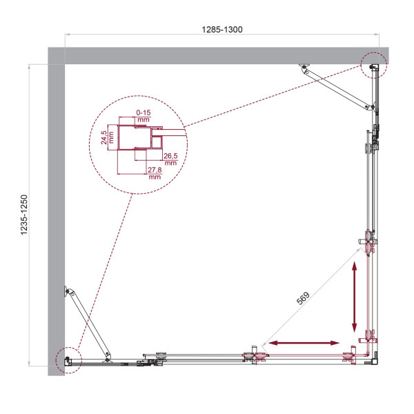Душевой уголок BelBagno Luce 130x125x195 стекло прозрачное, профиль хром (LUCE-AH-22-130/125-C-Cr)